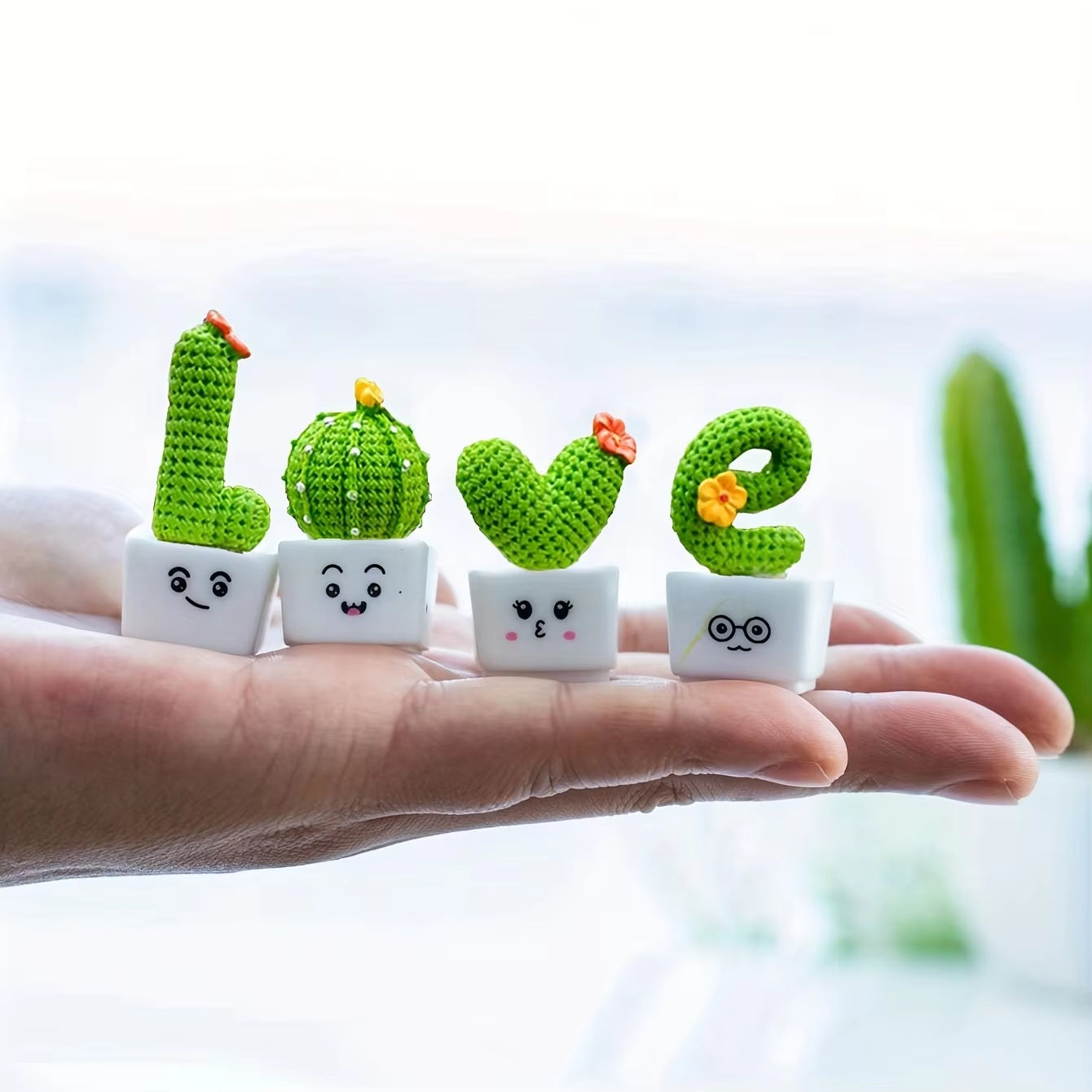 1 Set of 4, Resin Succulent Cactus Mini Green Plant Car Office Home Living Room Crafts